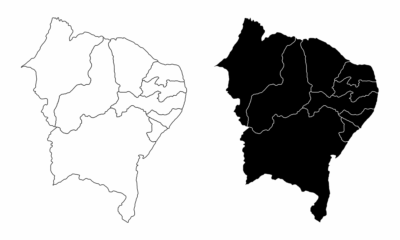 Nordeste do Brasil desenhado em um mapa
