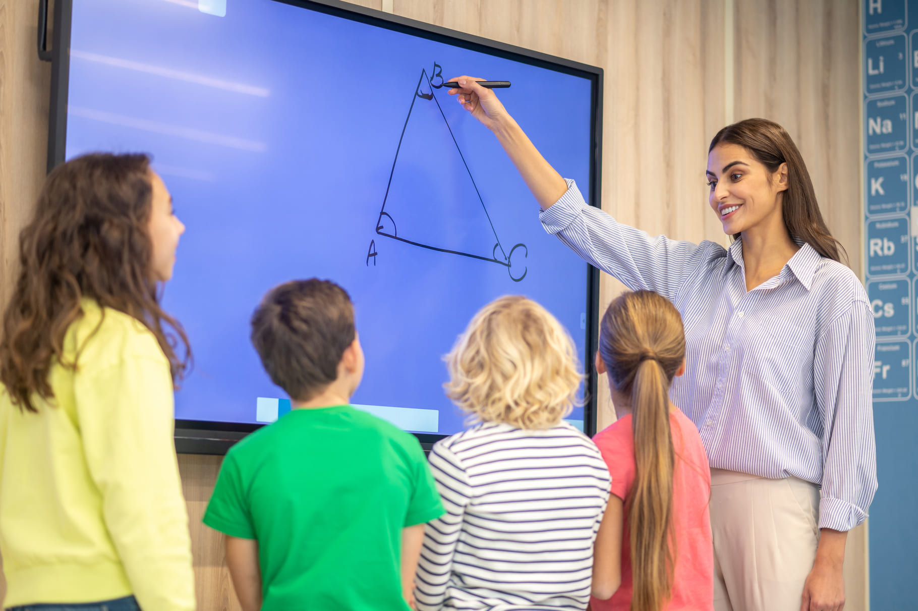 Woman Drawing Showing Triangle Blackboard Children (1) (1)