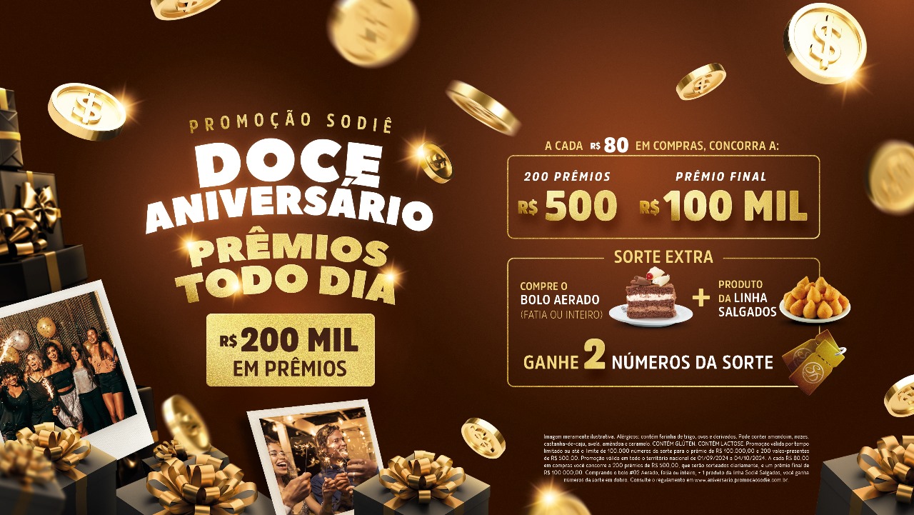 Sodiê Doces comemora 27 anos presenteando clientes com 200 mil reais em prêmios